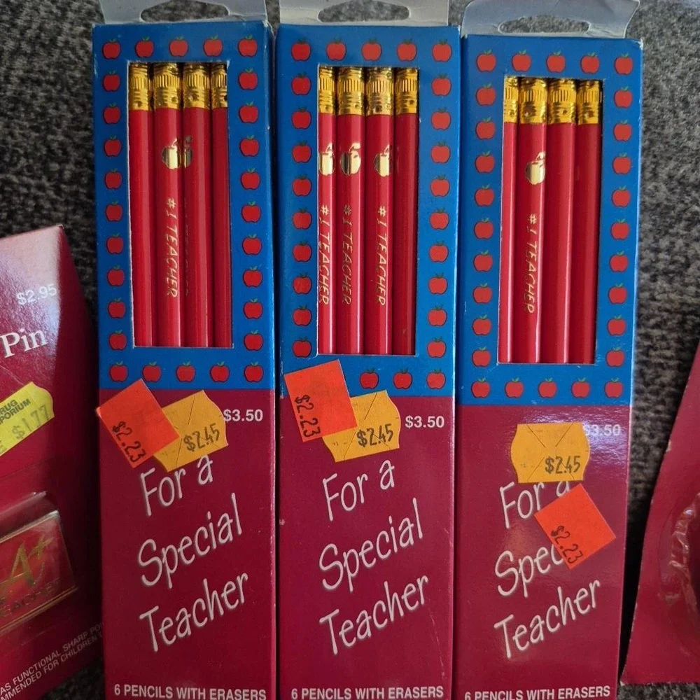 Vintage American Greeting Forget Me Not Teacher Lot Pencils, NotePad, Pins .....